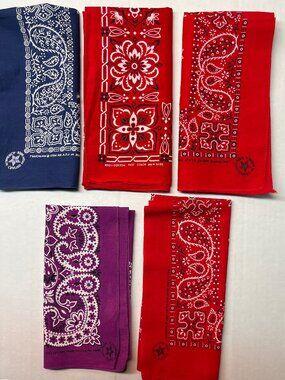 6 Vintage Bandanas Wamcraft Paisley Floral USA Cowboy Western Hippy Boho